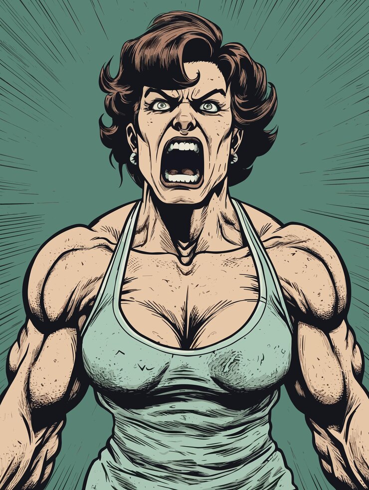 Vector een illustratie van een gespierde boze vrouw