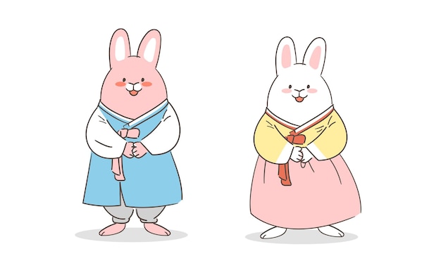 Een illustratie van een konijn in hanbok