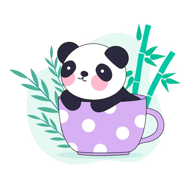 Een illustratie van een schattige kleine panda in een kopje