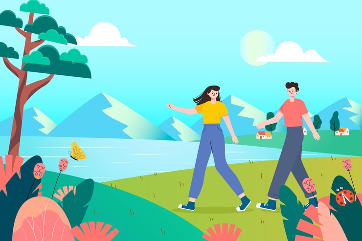Een illustratie van een vakantie-uitje voor koppels