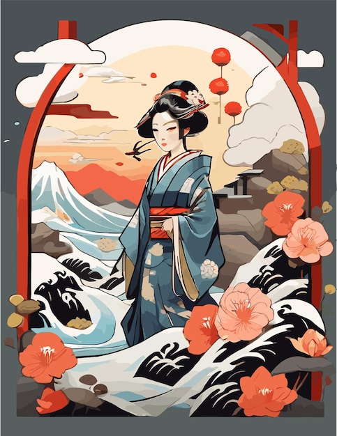 een illustratie van Japanse activiteiten met ukiyoe-stijl