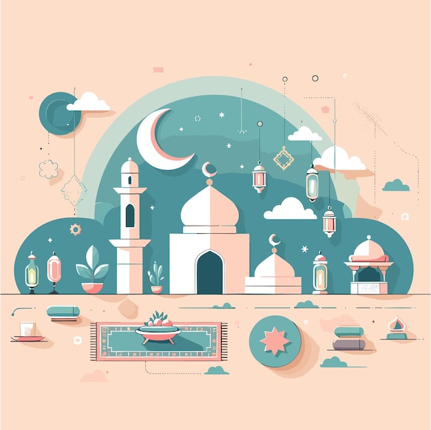 Vector een illustratie van moskee en ramadan vibes
