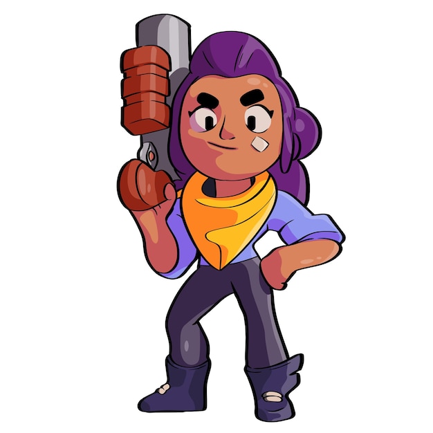 Vector een illustratie van shelley uit brawl stars met een pistool in haar handen geïsoleerd op een witte achtergrond