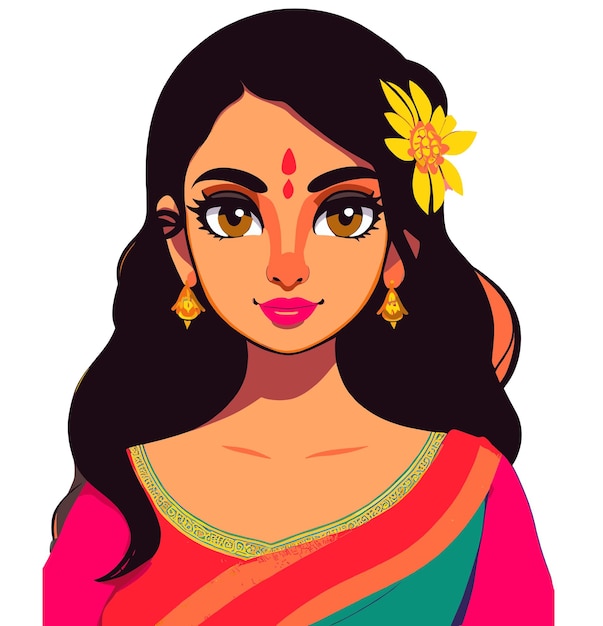Vector een indiase vrouw met een bloem in haar haar