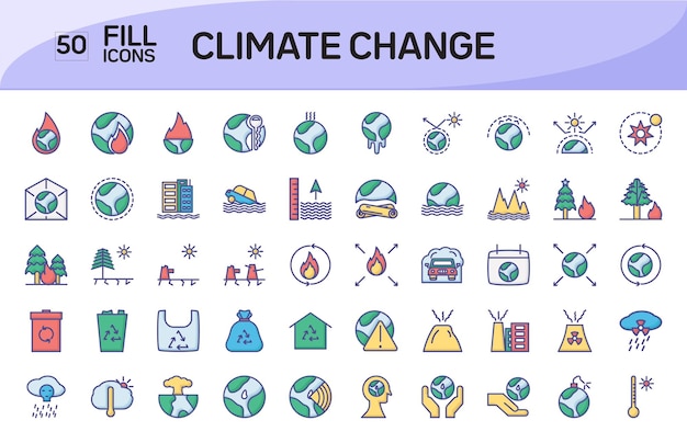 Een informatief iconenpakket over klimaatverandering, ontworpen om uw inspanningen kracht bij te zetten