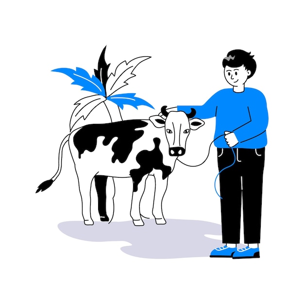 Een islamitische man met een koe Eid al Adha concept illustratie