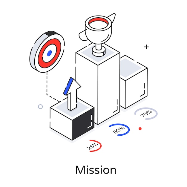 Vector een isometrisch lijnpictogram van missie