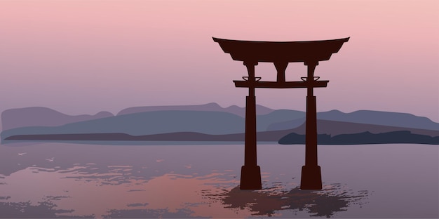 Vector een japans oriëntatiepunt voor welcome to japan travel concept met japanse traditionele rode torii-poort