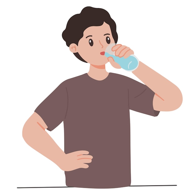 Een jonge man die mineraalwater drinkt uit een glas vectorillustratie