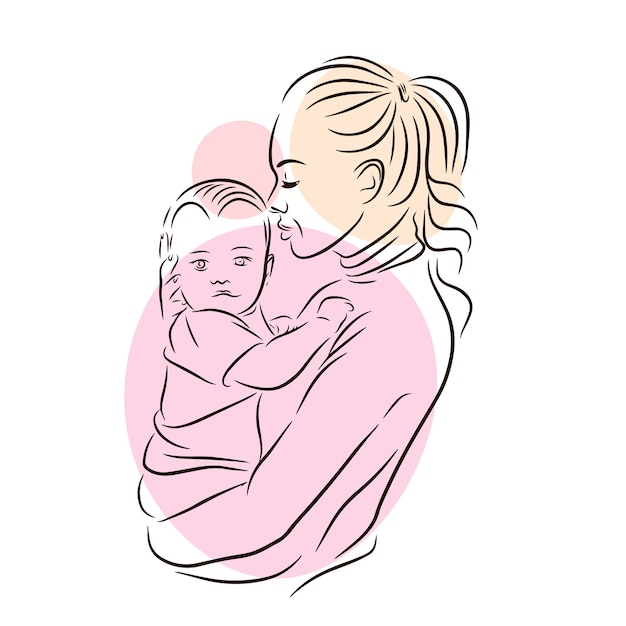 Een jonge moeder houdt een baby in haar armen liefde