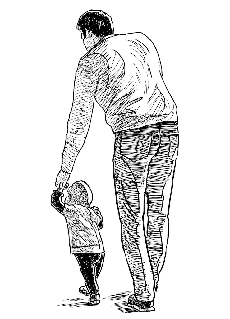 Vector een jonge vader met zijn baby aan het wandelen