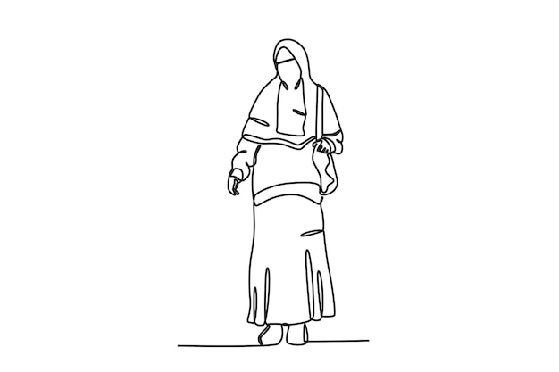 Een jonge vrouw met een hijab en sluier Niqab online tekening