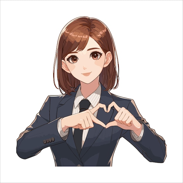 Een jonge zakenvrouw maakt een hartsymbool met behulp van hand vector illustratie op witte achtergrond