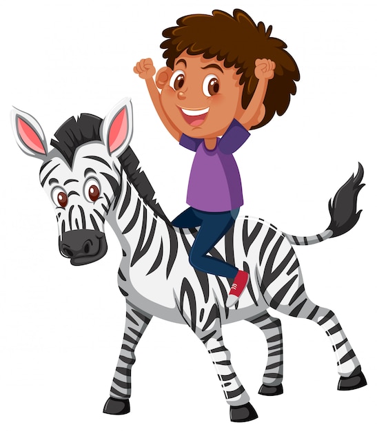 Een jongen die een zebra berijdt