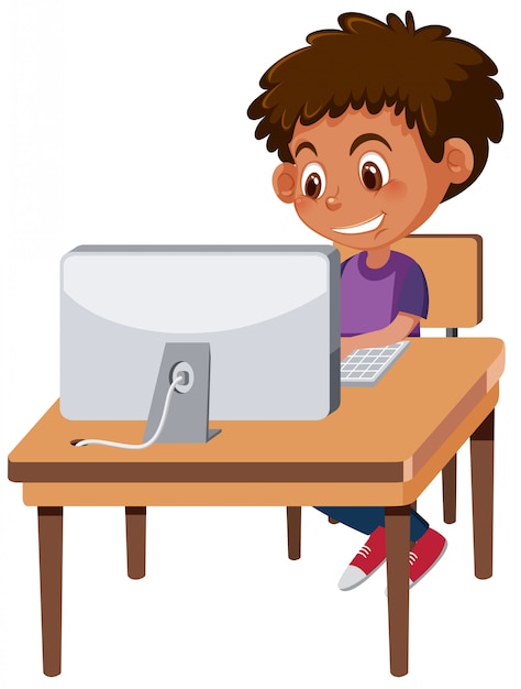 Een jongen met behulp van de computer