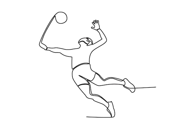 Een jongen speelt goed volleybal Beachvolleybal oneline tekening