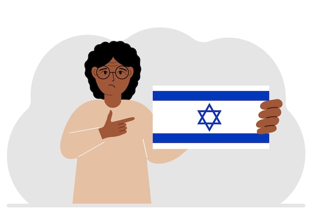 Vector een joodse vrouw houdt een israëlische vlag vast. platte vectorillustratie