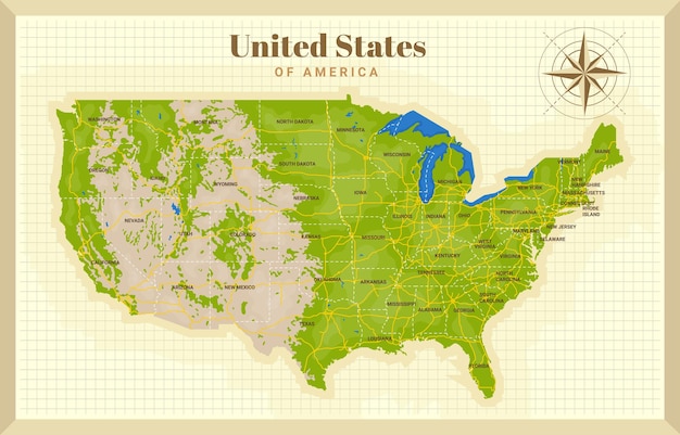Een kaart van de Verenigde Staten van Amerika met een kaart van de United States