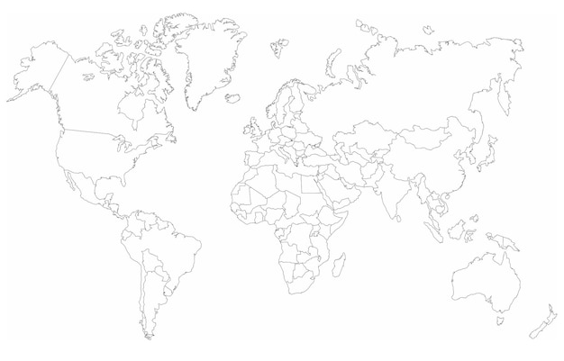 Een kaart van de wereld met de grenzen van de landen