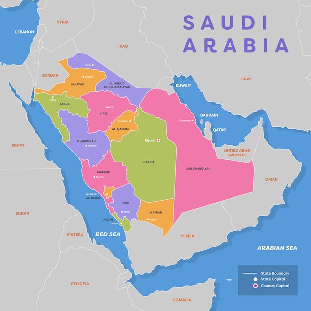 Vector een kaart van saoedi-arabië met de naam saoedi-arabië erop.