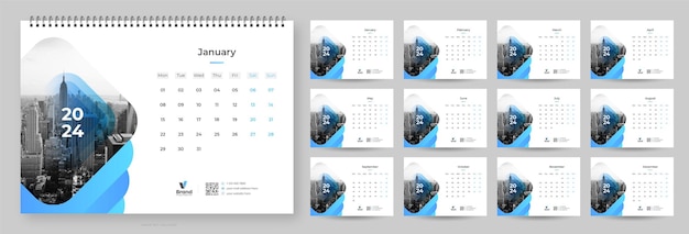 Een kalender 2024 Bureaukalender 2024 sjabloonontwerp