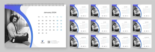 Een kalender 2024 Bureaukalender 2024 sjabloonontwerp