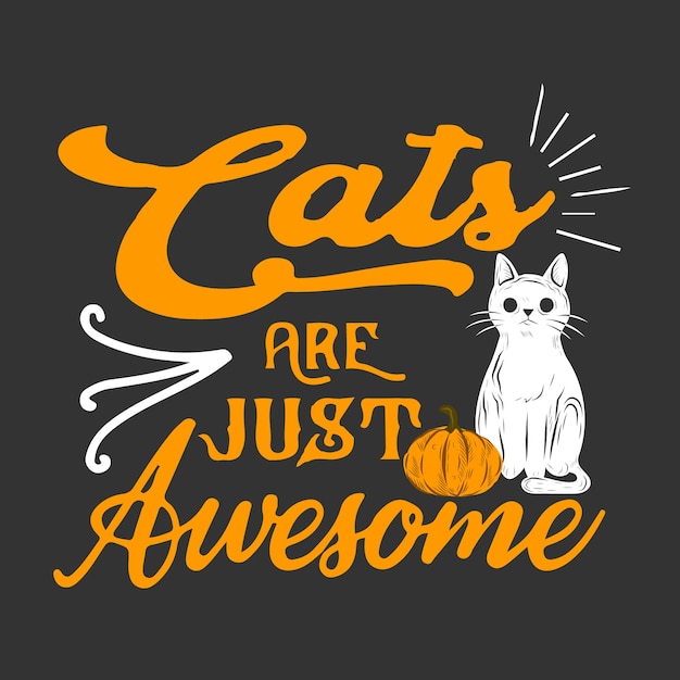 Vector een kat en een pompoen met de woorden 'cats are just awesome' erop.