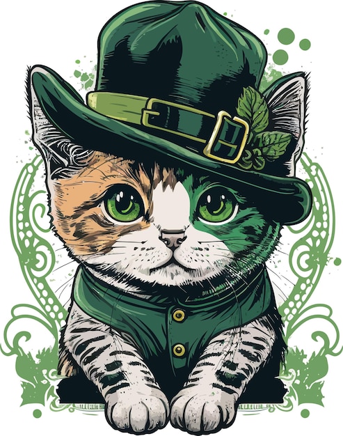 Een kat met een groene hoed en een groene hoed.