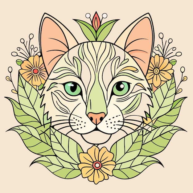 Vector een kat met groene ogen en een bloempatroon