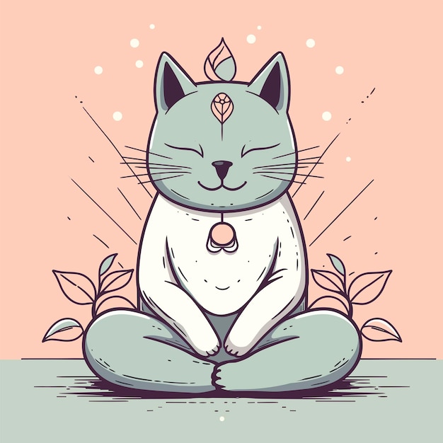 Een kat zittend in een lotushouding Yoga kat gekleurde vector illustratie