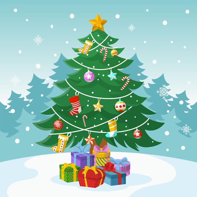 een kerstboom met een blauwe achtergrond met een foto van een kerst boom en een ster erop