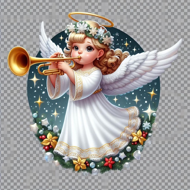 Een kerstengel die op een trompet speelt.