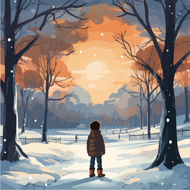 Een kind in een park in de winter