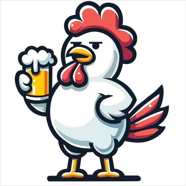 Een kip die bier drinkt illustratie Vector