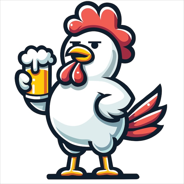 Een kip die bier drinkt illustratie vector