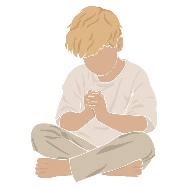Vector een klein kind bidt boho silhouet christelijke illustratie vector