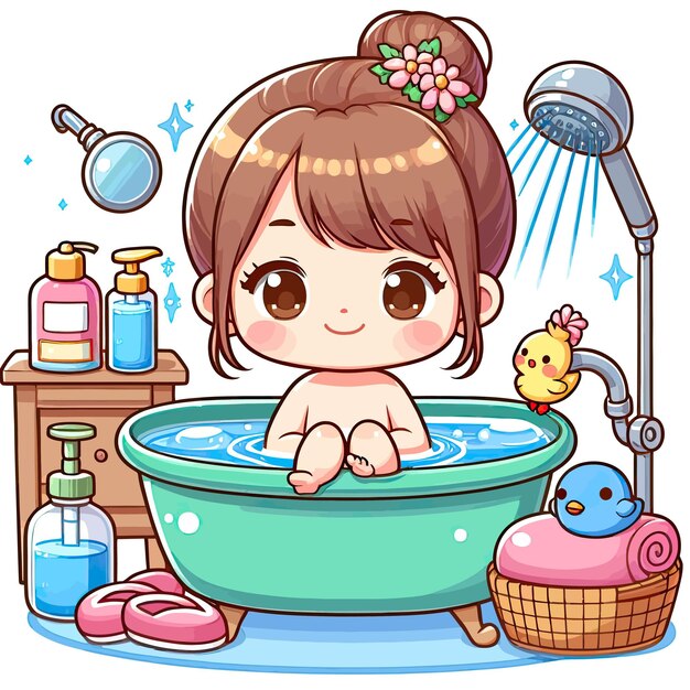 Een klein meisje in het bad.