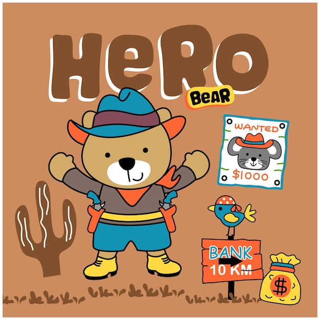 een kleine beer de cowboy grappige cartoon