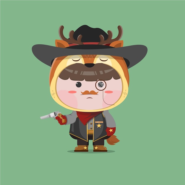 Een kleine jongen die een cowboyhertkostuum draagt