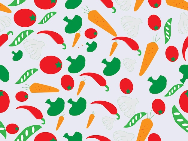 een kleurrijk patroon met de afbeelding van groenten en het woord veggie aan de onderkant