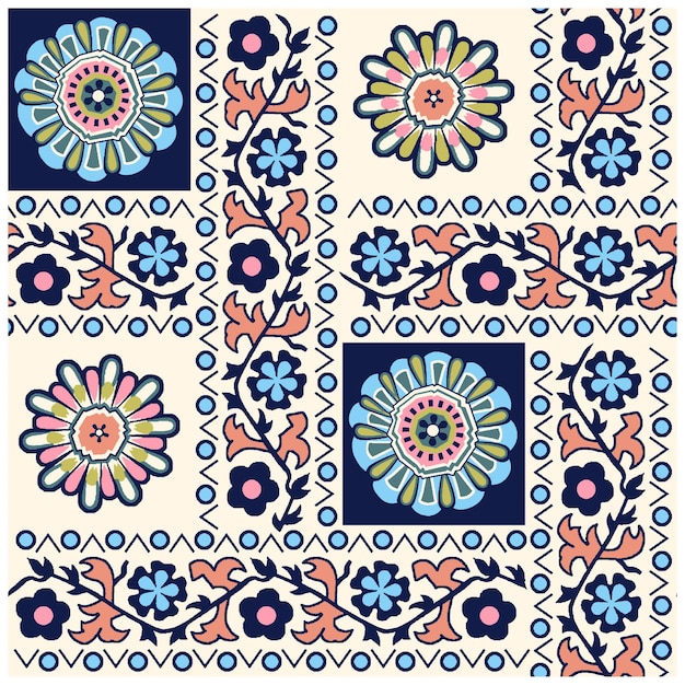 Een kleurrijk patroon met een bloemdessin erop.