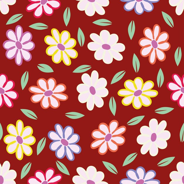 een kleurrijke achtergrond met bloemen en bladeren en een rode achtergrond