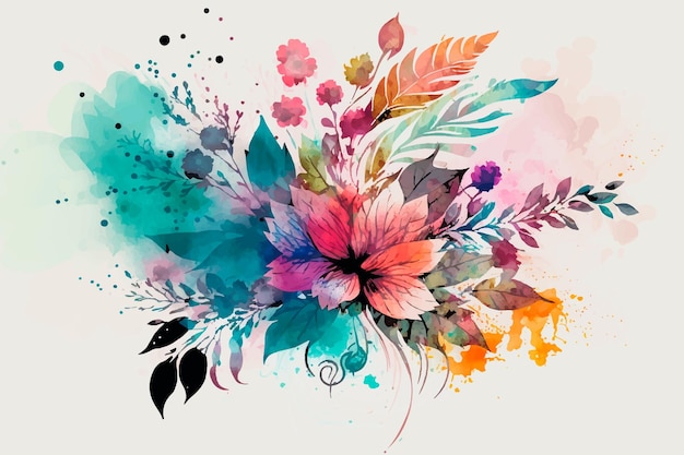 Een kleurrijke aquarel achtergrond met een bloem in het midden.