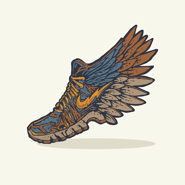 Een kleurrijke cartoon sport sneaker schoen met vleugels