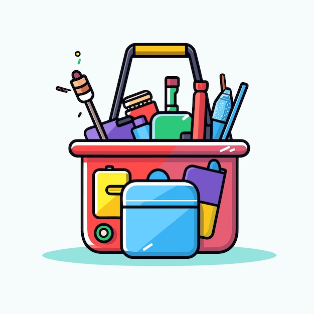 Een kleurrijke container met een kleurrijk potlood en andere items.