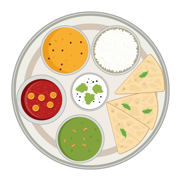 Een kleurrijke en heerlijke Indiase Thali met verschillende gerechten