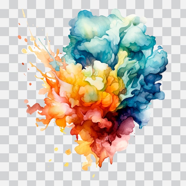 Een kleurrijke explosie van verf op een transparante achtergrond.