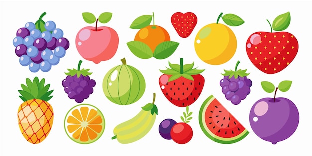 Vector een kleurrijke foto van vruchten en bessen met een foto van een aardbei