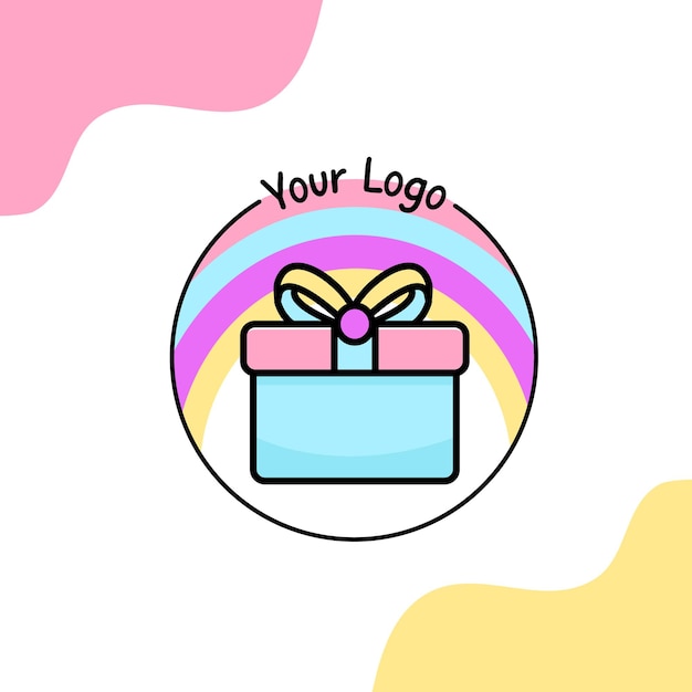 een kleurrijke geschenkdoos en regenbooglogo vector