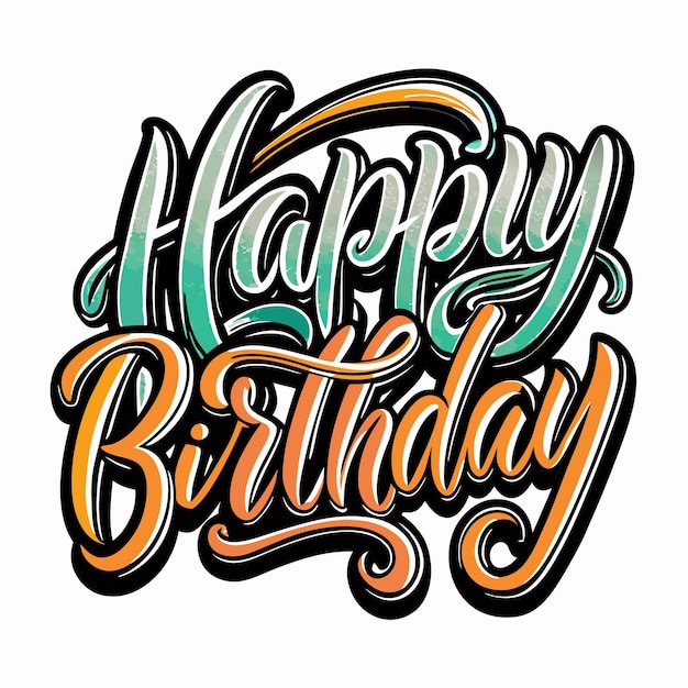 Een kleurrijke gestileerde handgetekende lettering met de tekst "Vrolijk verjaardag".